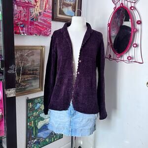 jennifer moore purple knit button up cardigan